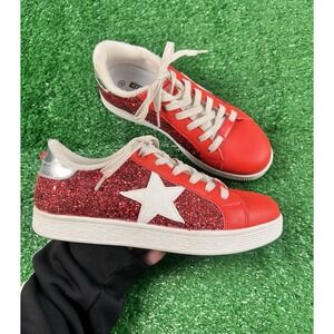 Lucky Step SZ 8 Women's Red Glitter Lace Up Low Top Sneakers